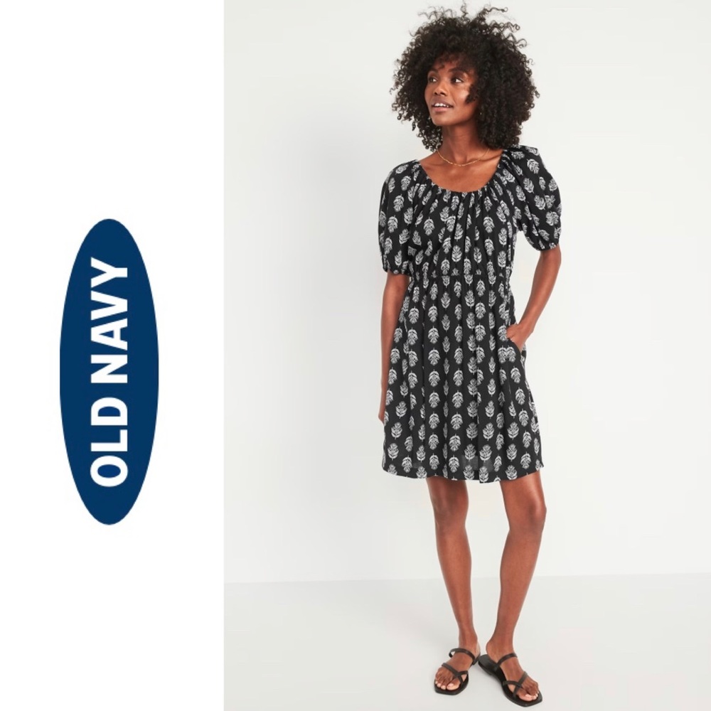 WORN ONCE! Old Navy SS Printed Tie-Back Waist-Defined Mini Swing Dress for Women